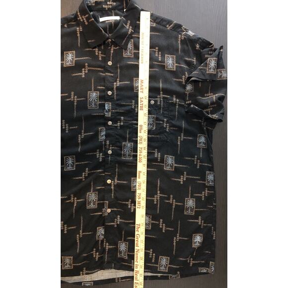 Campia Moda Black Hawaiian Silk Short Sleeved Button Down Casual Shirt Size XL - Picture 8 of 9